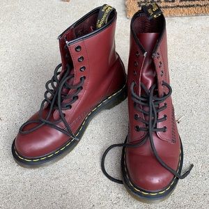 Doc Marten smooth leather lace up boots in burgundy